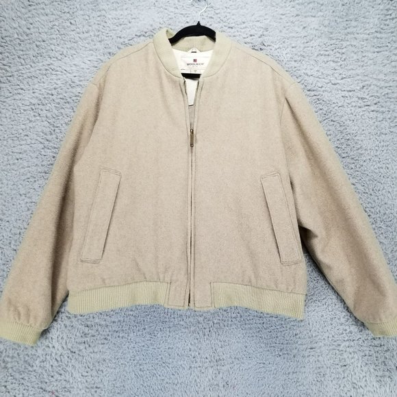 Woolrich Jacket Mens XL Tan Wool Blend Long Sleeve Zip Up Bomber
